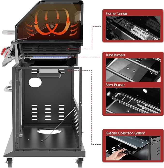 Royal Gourmet GA5404H 5-Burner Propane Gas Grill with Side Burner & Warming Rack, Outdoor BBQ Grill with 64,000 BTUs Output & 738 Sq. in. Cooking Area for Outdoor Barbecue, Black
