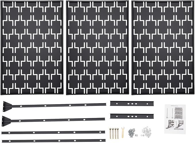 Outdoor Metal Privacy Screen with Stand, 35.4" W x 75" H Freestanding Metal Slatted Decorative Privacy Screen and Panels for Patio Garden Balcony Porch (Black Rectangular)