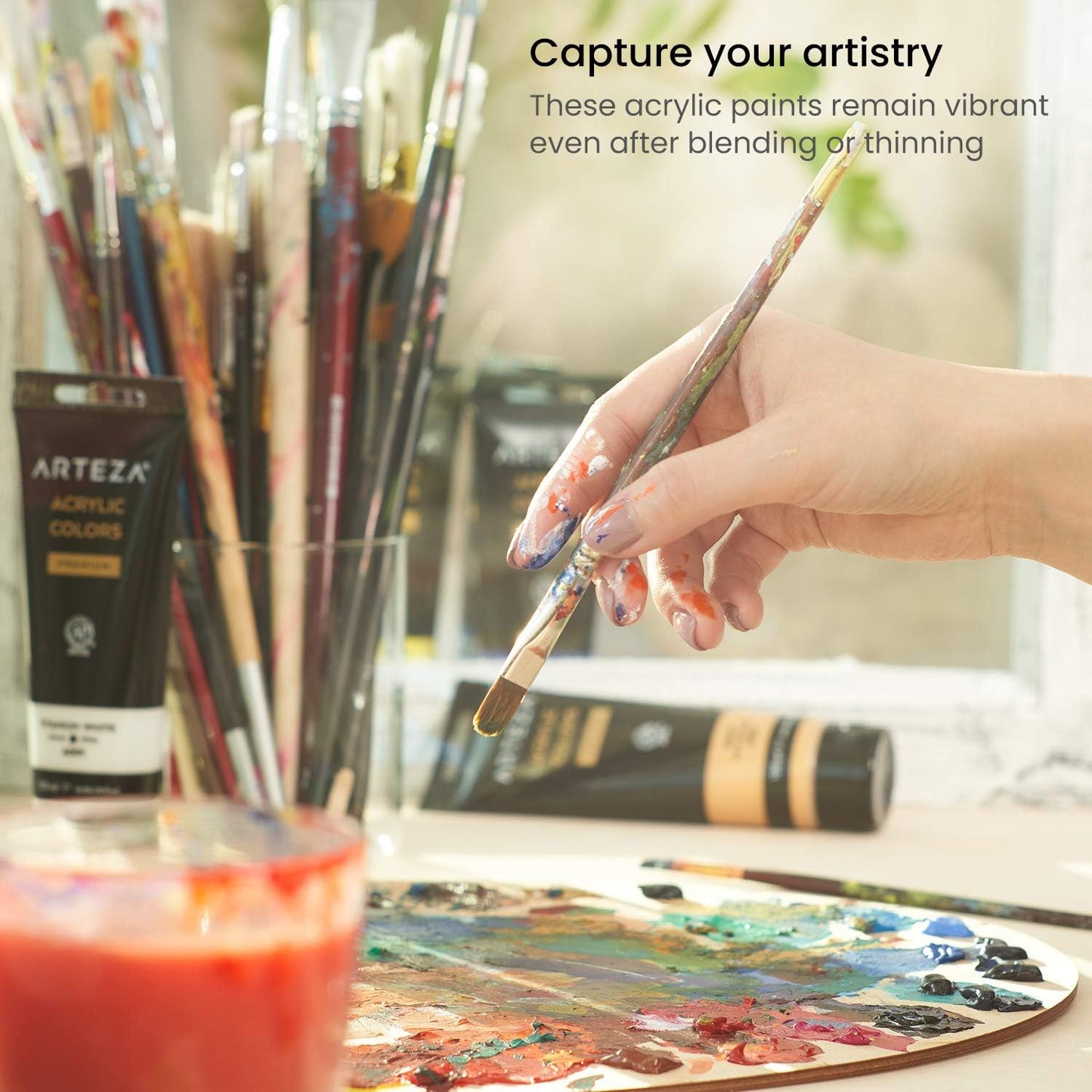 ARTEZA Acrylic Paint Set of 14 Colors, 4.06 Ounce Tubes, Non-Toxic Acrylic Artist Paints. Art Supplies for Painting