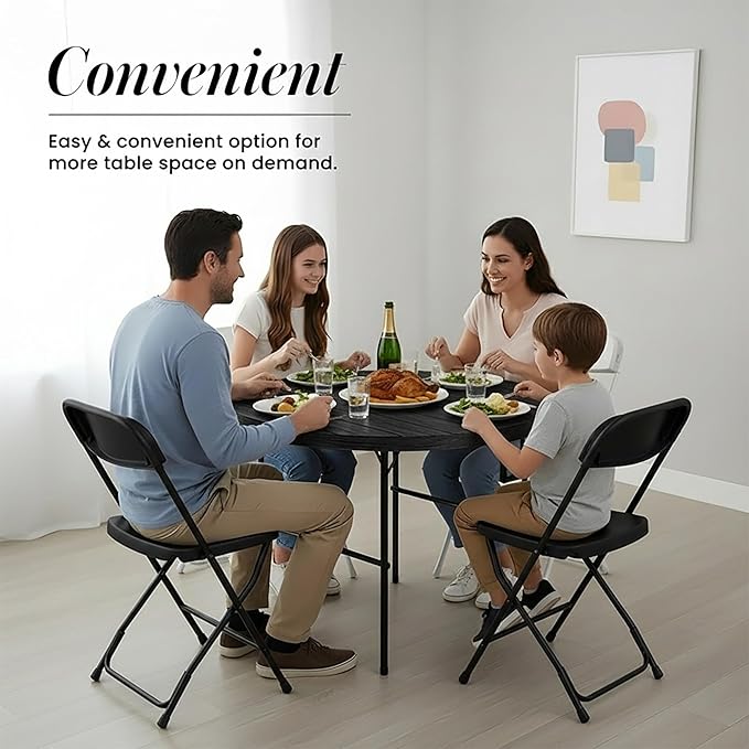 3.5 Feet Circular Round Foldable Table with Built in Handle & Steel Legs | Heavy Duty Portable | Perfect for Party, Dining, Wedding, Events, Picnic Indoor, Outdoor, Camping, Utility