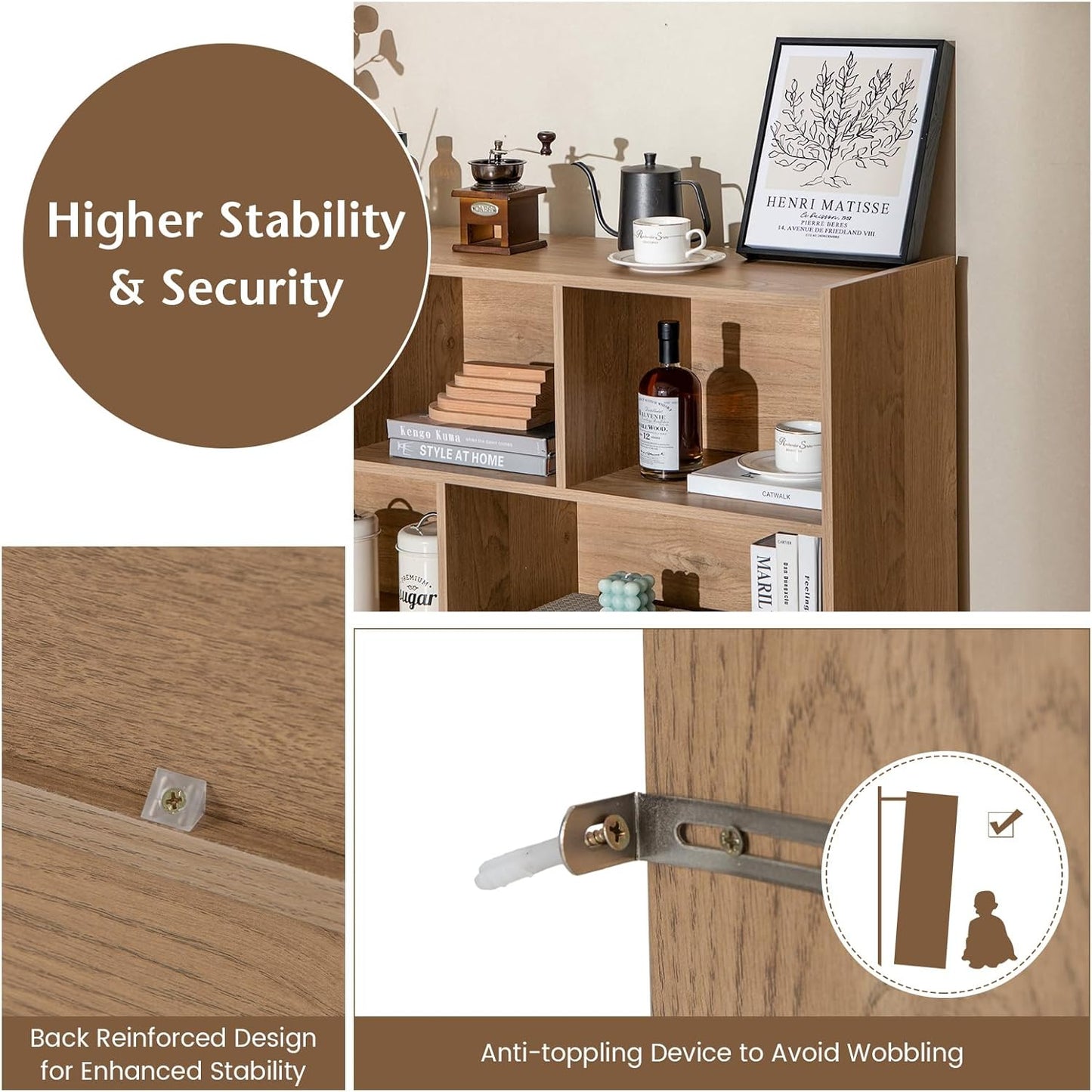 Giantex 8 Cube Bookcase, Freestanding 3-Tier Open Bookshelf, Modern Storage Display Cabinet, Wood Cube Storage Organizer for Living Room, Kid’s Room, Natural