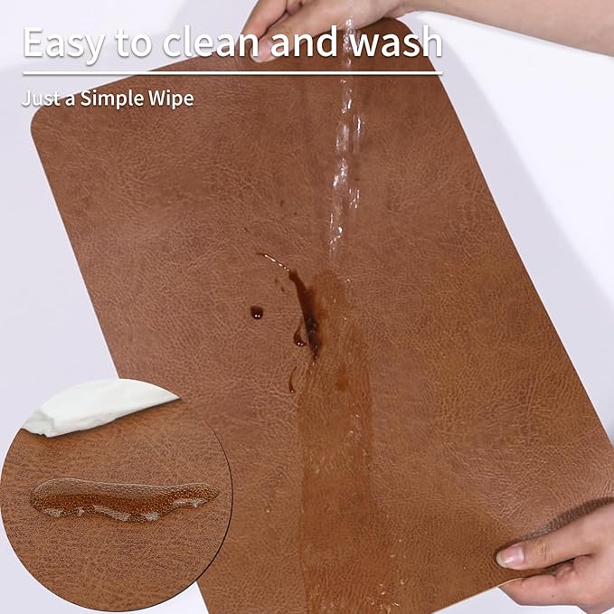 Cowhide Pattern Faux Leather Placemats Set of 4,Heat Resistant Non-Slip Waterproof Wipeable Washable Kitchen Dining PU Table Place Mats,Double-Sides Available,Dark Coffee
