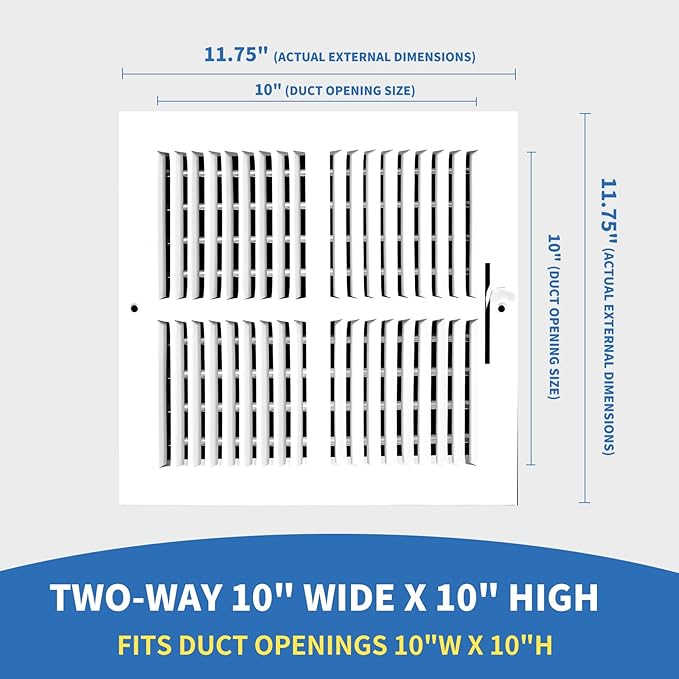 10x10 Vent Register [Duct Opening], Vent Covers for Home Ceiling, Two-Way Ventilation Register, Adjustable Solid Steel Wall Register Vent Cover (10"W x 10"H [Duct Opening])
