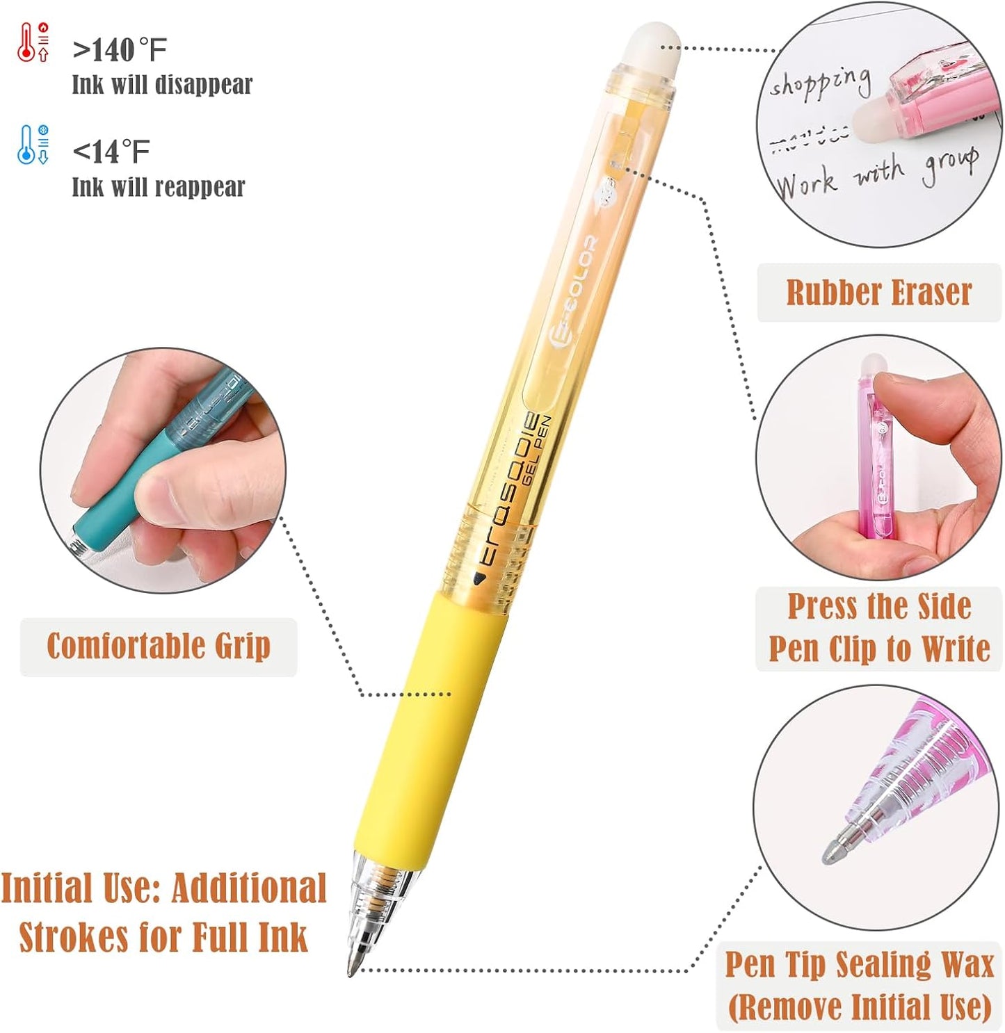 BAYTORY 12Pcs Colored Erasable Gel Pens, Fine Point 0.7mm, Retractable Assorted Colors Pen with Eraser, Smooth Writing Erasable Pens for Drawing Crossword Puzzles