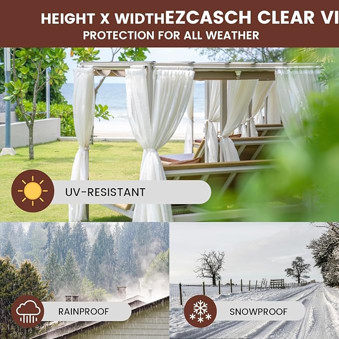20 Oz Outdoor Vinyl Curtain with Double Sided Zip, Outdoor Clear Panel Curtain, Weather Resistant Outdoor Curtain for Pergola, Porch, Gazebos, with Rustproof Grommets (10'H x 10'W, Brown)