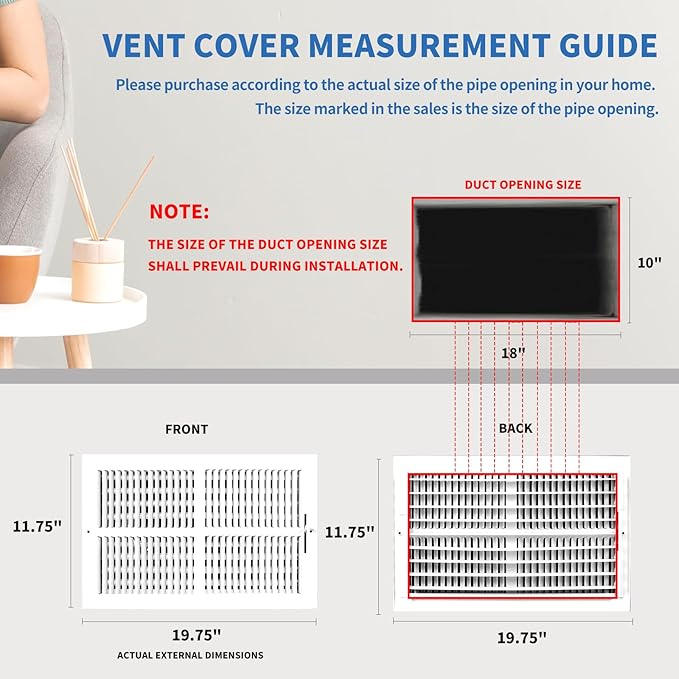 18x10 Vent Register [Duct Opening], Vent Covers for Home Ceiling, Two-Way Ventilation Register, Adjustable Solid Steel Wall Register Vent Cover (18"W x10"H [Duct Opening])