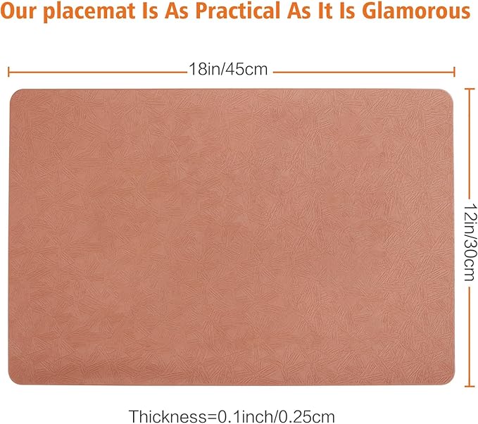 Vinyl Placemats Set of 12 Heat Resistant Easy Clean Non-Slip Place Mats for Dining Table. Faux Leather Waterproof Stain Resistant Wipeable Washable PU Table Mats(12, Coral)