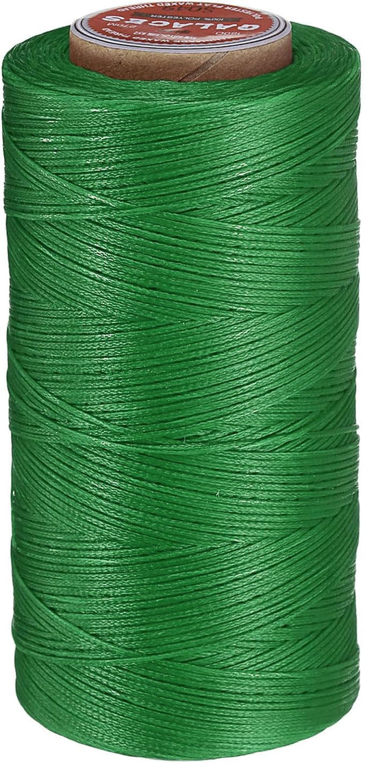 uxcell Flat Leather Sewing Waxed Thread, 270m / 295 Yards Polyester Wax String, 150D Wax Stitching Cord for Leather Crafts, Bookbinding, Bracelets Braided, Dark Green