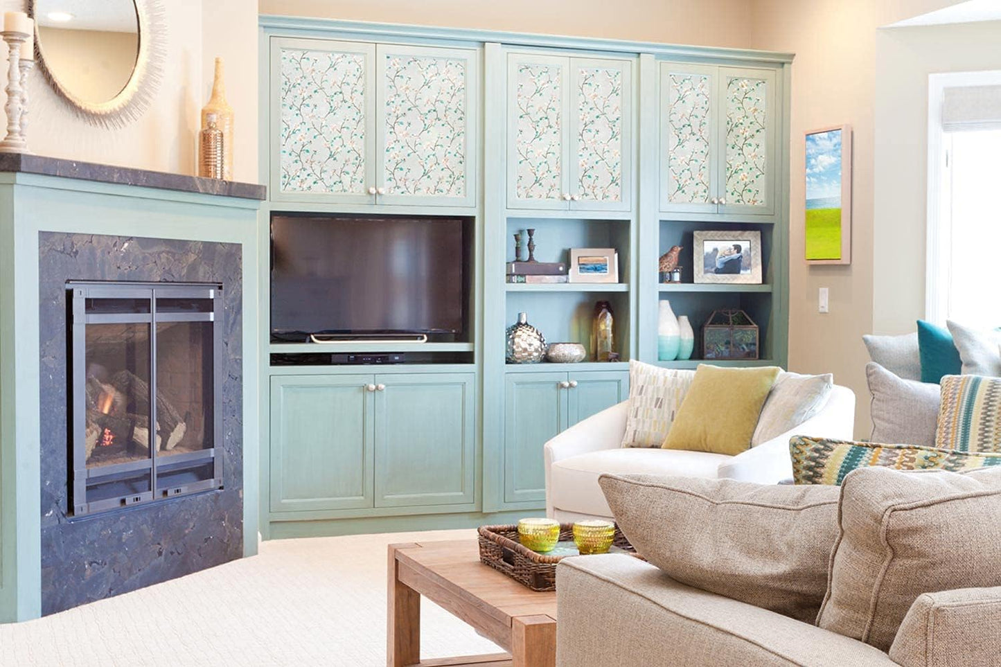 VSUDO Static Cling Decorative Window Privacy Film – Frosted Privacy Window Film with Jasmine Floral & Stained Glass Design, Adhesive-Free Tint for Home, Bathroom & Office (11.8" x 78.7")