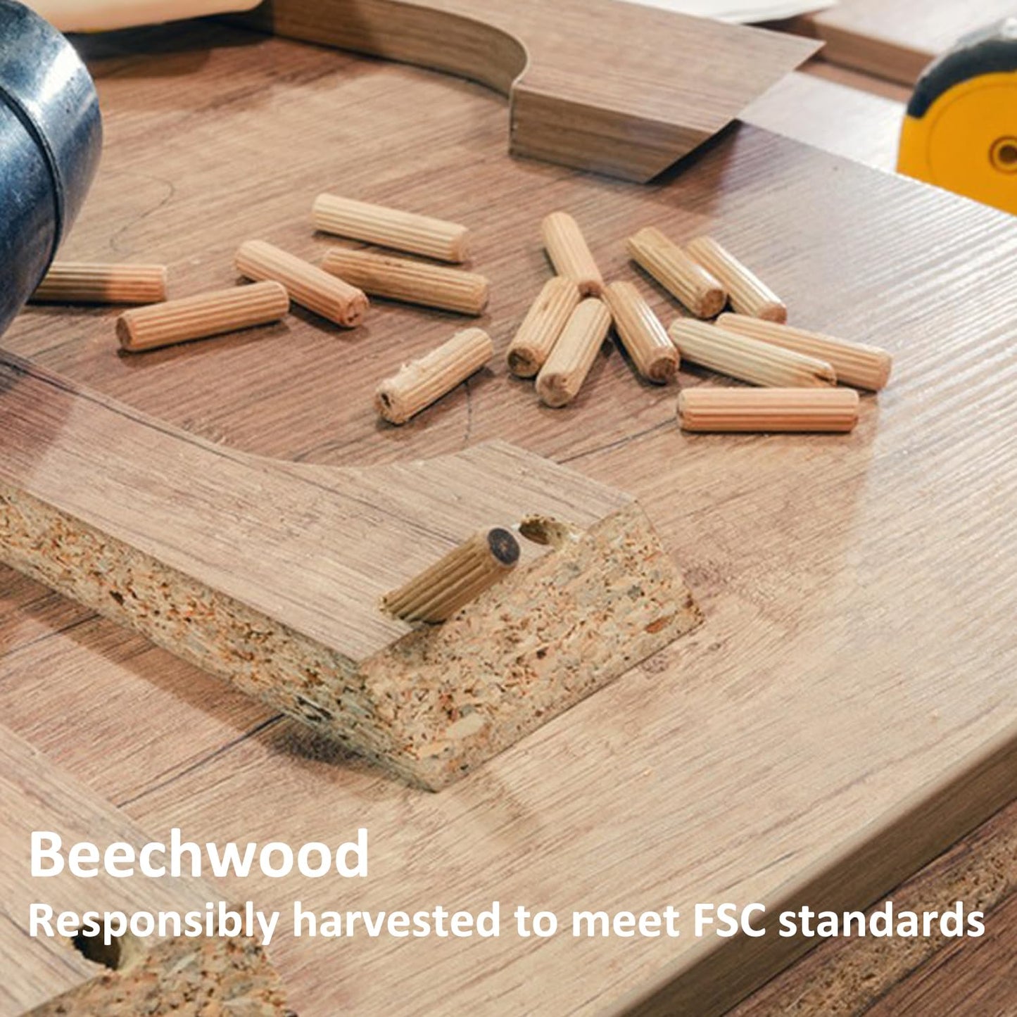 1/4-Inch Wooden Dowel Pins - 200 Pcs 1/4 x 1-1/4 inch Fluted Wood Dowels Rods,Hardwood Crafts Dowel Pegs ,Beechwood