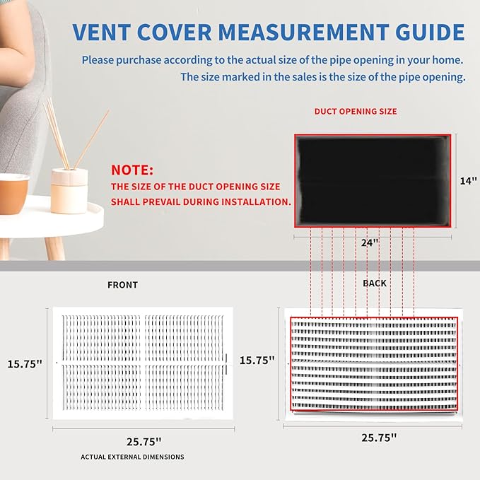 24x14 Vent Register [Duct Opening], Vent Covers for Home Ceiling, Two-Way Ventilation Register, Adjustable Solid Steel Wall Register Vent Cover (24"W x14"H [Duct Opening])