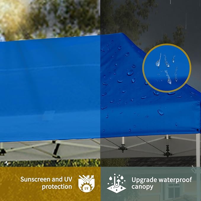 CROWN SHADES 10x15 Pop Up Canopy Tent, Thicken Frame Commercial Heavy Duty Tent, 8 Stakes & 4 Sandbags & 4 Ropes, Outdoor Canopies for Events, Parties,Blue