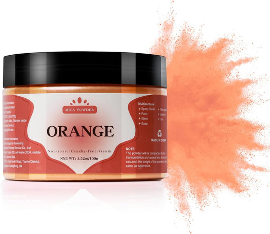 Mica Powder - 100g Mica Powder for Epoxy Resin - Metallic Color Pigment for Resin, Soap, Bath Bombs, Eye Shadow, Nails, DIY Crafting Projects etc. (Orange)