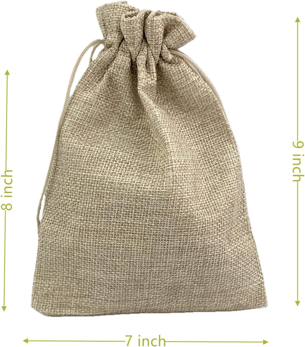 Palmhomee Pack of 25 Burlap Gift Bags with Drawstring Linen Jewelry Pouches Wedding Hessian Jute Bags for Birthday and Treat Pouches Party Wedding Favors Gift (7x9 Inch, Burlap)