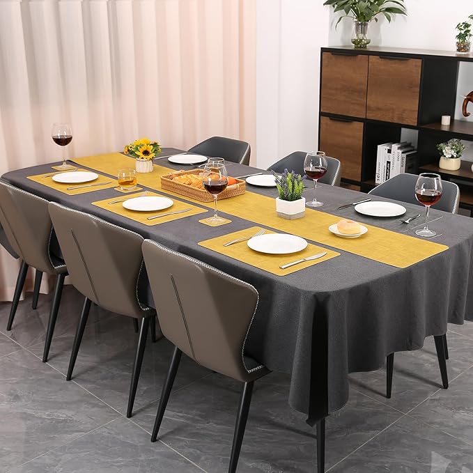 Table Runners 94 Inches Long, Dual-Sided Faux Leather Farmhouse Table Runner Waterproof Heatproof Non-Slip for Living Room Party Home Decor Holiday Decorations(Gray Yellow, 15 x94 Inch)