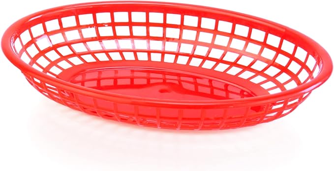 New Star Foodservice 44164 Fast Food Baskets, 9 1/4-Inch x 6-Inch Oval, Set of 12, Red