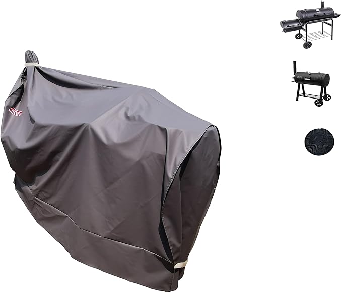 Heavy Duty Grill Cover for Charcoal Offset Smoker Cover, Fade and UV Resistant, Fits Char-Broil, Dyna-Glo, Royal Gourmet, Char-Griller and More Brown