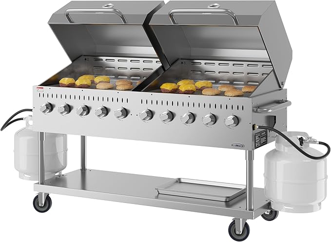 72 in. 10-Burner Commercial Outdoor Propane Gas Grill with Two 36 in. Roll Dome Covers in Stainless-Steel, ETL Listed (CGKIT7-D36D36)