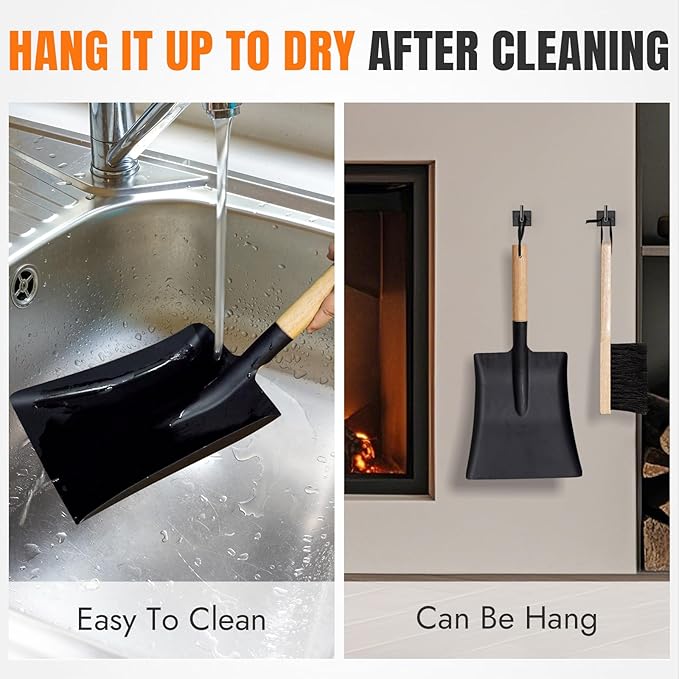 INNO STAGE Ash Shovel and Brush Set - Fireplace Tools Set Hearth Indoor Outdoor Modern Firepit Coal Shovel and Brush Kit Cleaning Tool Rust Resistant (9 * 18inch)