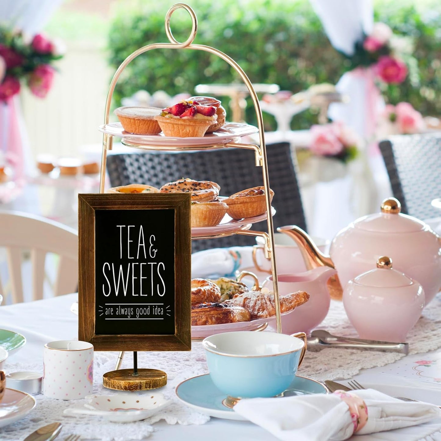 MyGift Set of 2, 12 Inch Chalkboard Sign with Burnt Wood Rectangular Frame and Round Base, Rustic Wedding Table Place Card Signage, Small Kitchen Countertop Memo Board