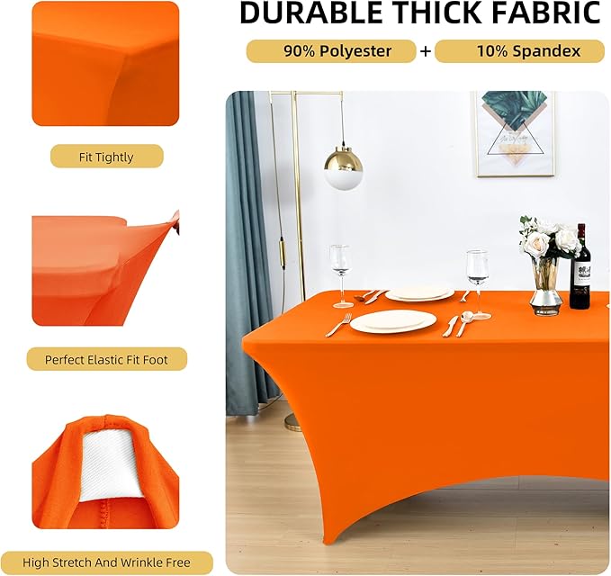 6-Pack 6ft Spandex Table Covers for Rectangle Standard Folding Tables - Wrinkle Resistant Stretch Tablecloths - Ultimate Fitted Table Protector for Parties, Trade Shows, Wedding