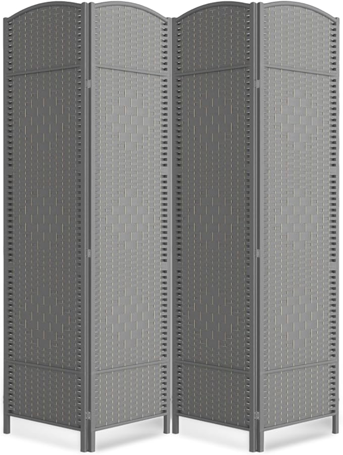 Paper Rope Room Divider, 4 Panel Wood Mesh Woven Design Screen with Double Sides Weaved, Foldable Portable Partition Divider Screen for Decorationg of Bedroom,LivingRoom,Office Separator