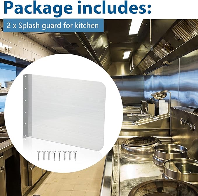 Therwen 2 Pcs Stainless Steel Side Splash Guard for Kitchen Sink 17 x 12 Inch Wall Mount Guard with Screws Commercial Restaurant Bar Hand Wash Sink and Compartment Prep Splash Protector Supply