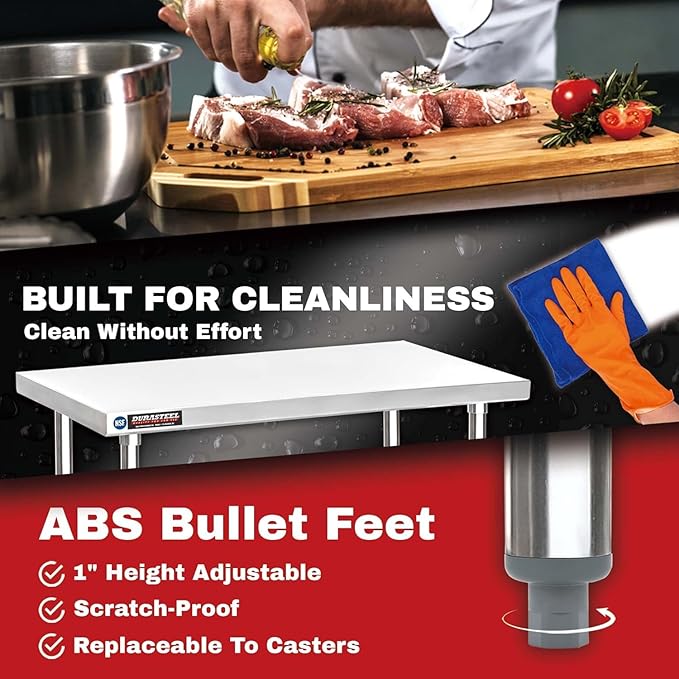 DuraSteel 24x48 Stainless Steel Work Table - NSF Commercial Prep Metal Table - Outdoor Pizza Oven Stand w/Under Shelf - Kitchen Island Laundry Utility Garage Microwave Stand Large Rolling Storage Cart