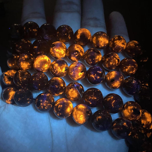 12MM 32pcs Natural Flame Yooperlite Stone Energy Beads Round Loose Beads for Jewelry Making DIY Bracelet Necklace 1 Strands 15"