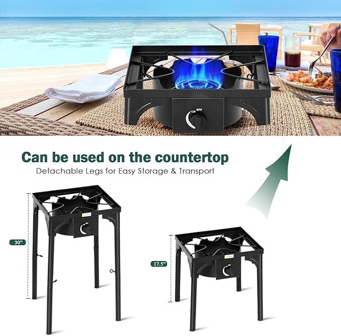 Goplus Outdoor Camping Stove, Single Burner Propane Gas Cooker w/Detachable Legs & 0-20 PSI Regulator & CSA Approval for Camp Patio RV, Cast Iron, 100,000-BTU