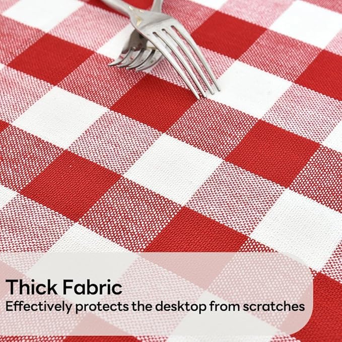 Gingham Table Cloth for Round Tables red Checkered Plaid Tablecloth Heavy Duty Cotton Blend Washable & Wrinkle Table Cover for Outdoor Kitchen Dining Picnic Camping (60 inch Diameter)