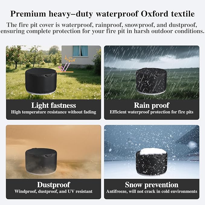 Chinchilla Fire Pit Cover for Solo Stove Bonfire 2.0 - Waterproof 600D Oxford Fabric Cover for 19.5 to 21 Inch Outdoor Fire Pits, All-Weather Protection with Drawstring & Heat-Resistant Handle
