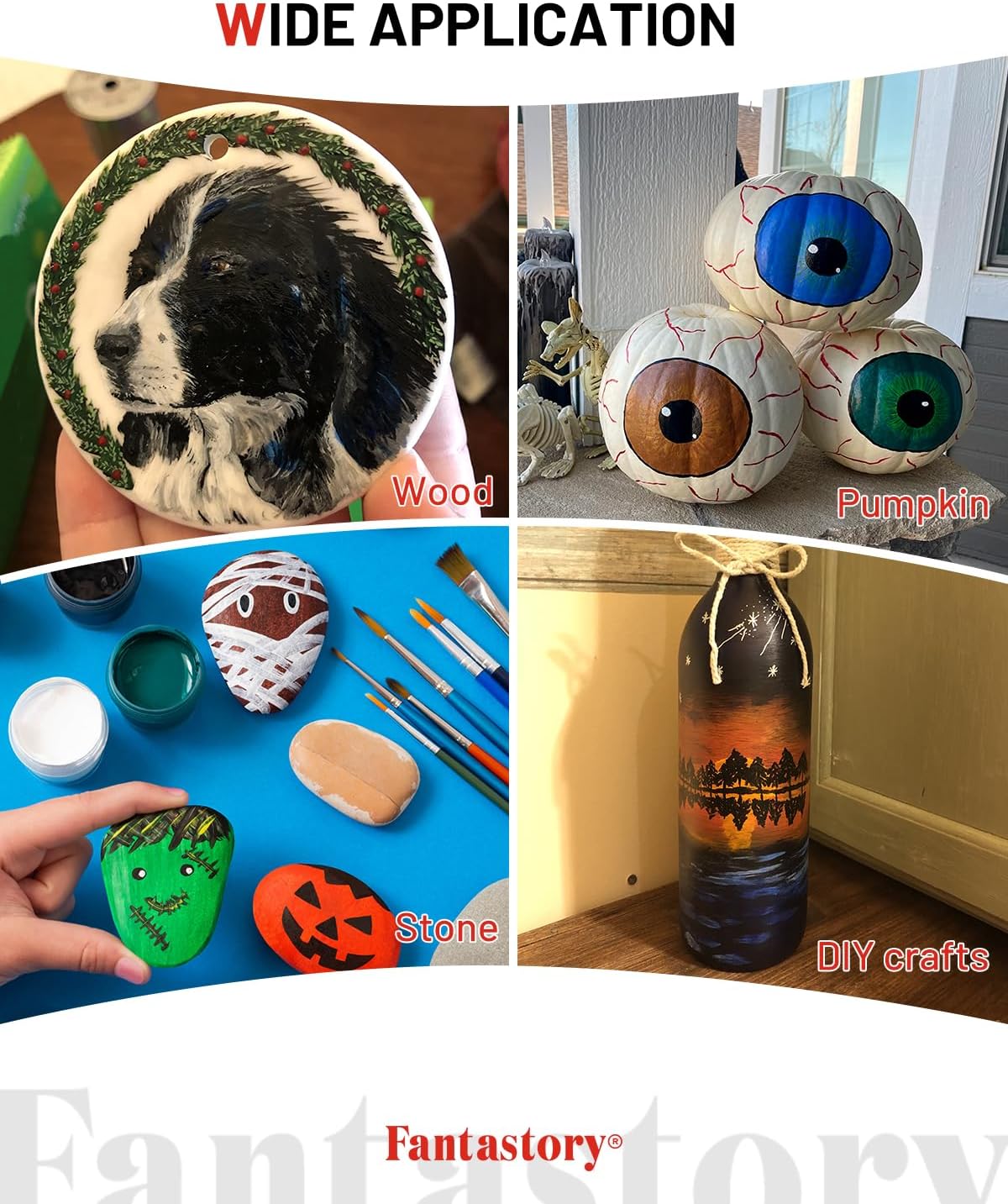 Fantastory Acrylic Paint Set, 24 x 60 ml with 12 Brushes; Christmas Acrylic Paint, Waterproof; For Artwork & DIY Projects on Canvas, Wood, Glass, Clay, Fabric, Ceramic, Paper, Canvas