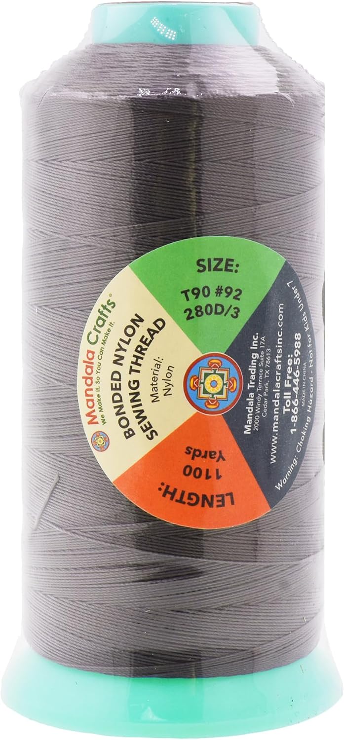 Mandala Crafts Bonded Nylon Thread Taupe Heavy Duty Sewing Threads - 1100 YDs Size 92 280D T90 Tex 90 Thread for Leather Jeans Weaving Outdoor Marine Upholstery Threads