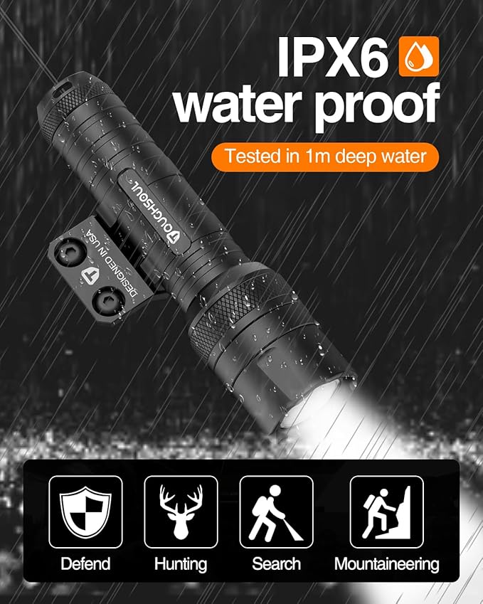 TOUGHSOUL M-Rail Green Laser Tactical Flashlight 1250 Lumens, Rechargeable Flashlight with Remote Pressure Switch LED Light with Rechargeable Batteries and Charger Included (M-Rail-Light+Laser)