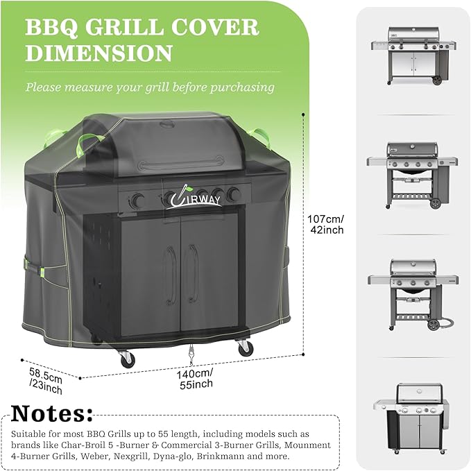 UIRWAY Grill Cover for Outdoor Grill 55 Inch, 600D Heavy Duty Waterproof BBQ Cover, UV & Fade Resistant Gas Grill Covers with Reflective Strip and Air Vent, Black