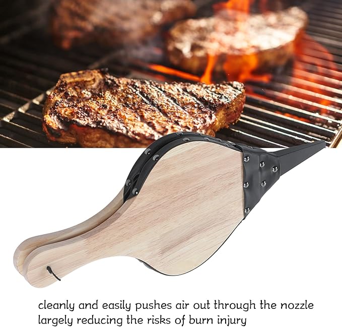 AMAKO Fireplace Bellow Manual Operation Durable Solidwood Heatproof Leather Widely Used Fire Blower for BBQ Camping Fireplace