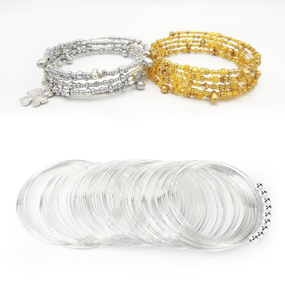 200 Loops Memory Steel Wire for Jewelry Making Supplies, 0.6mm Bangle Bracelet Wire Memory Beading Wire for Art Creation Necklace DIY Crafts Making (Silver)