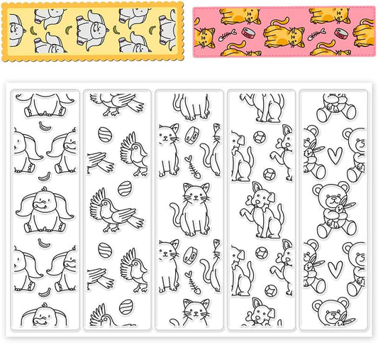 Animal Bookmark Clear Stamps 6.3x4.3 Rectangular PVC Silicone Stamps for Card Making DIY Scrapbooking Photo Album Journal