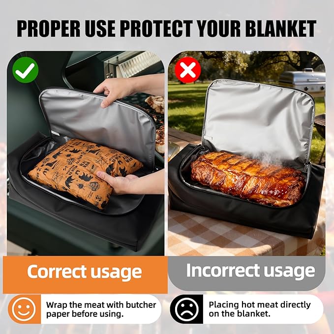 BBQ Blanket for Resting Meat, Leak-Proof Insulated Meat Resting Bag, 270° Top Opening for Large Briskets, Turkey, Washable Smoker Accessories Gifts for Men or BBQ Lovers - 21in
