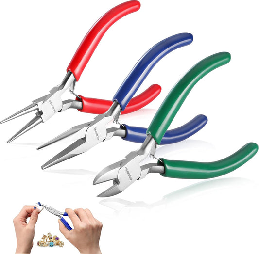 WORKPRO Jewelry Pliers Set, 3 Pack Jewelry Making Tool Kit- Needle Nose Plier/Chain Nose Plier, Round Nose Plier and Wire Cutter for Charm Bracelet, Jewelry Repair, DIY Crafts, Jewelry Making Supplies