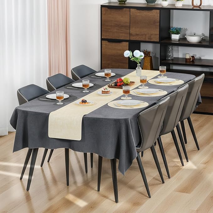Myir JUN Round Placemats, Dual Sided Faux Leather Place Mats Set of 4 Indoor/Outdoor Non-Slip Washable Table Mats (Gray Cream-White, Set of 4)