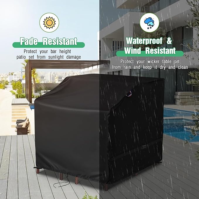 Outdoor Bar Set Cover for 3 Piece Patio Bar Set Wicker Outdoor Table, 41 Inch Waterproof Heavy Duty Patio Bar Set Cover - 41"L x 38"W x 40"H