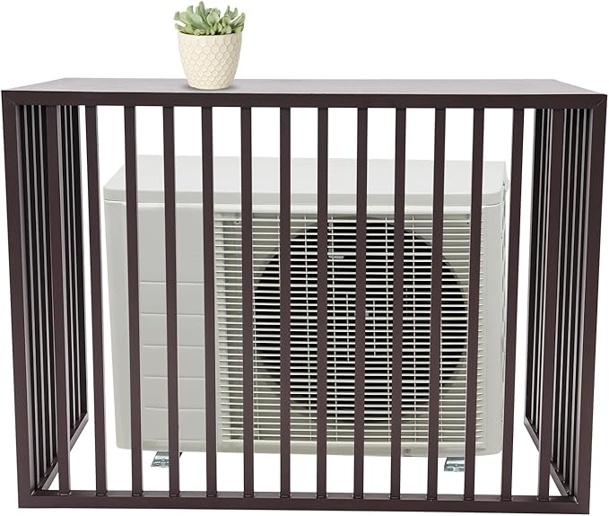 Air Conditioner Fence with Top Cover, 4 Panels 43.3 "L x 23.6 "W x 31.5 "H Privacy Fence Panels for Outside, Freestanding Metal Trash Can Hider Outdoor, No-Dig Air Conditioner Sun Blocker Kit (Brown)