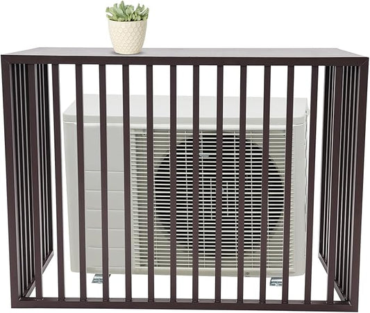 Air Conditioner Fence with Top Cover, 4 Panels 43.3 "L x 23.6 "W x 31.5 "H Privacy Fence Panels for Outside, Freestanding Metal Trash Can Hider Outdoor, No-Dig Air Conditioner Sun Blocker Kit (Brown)