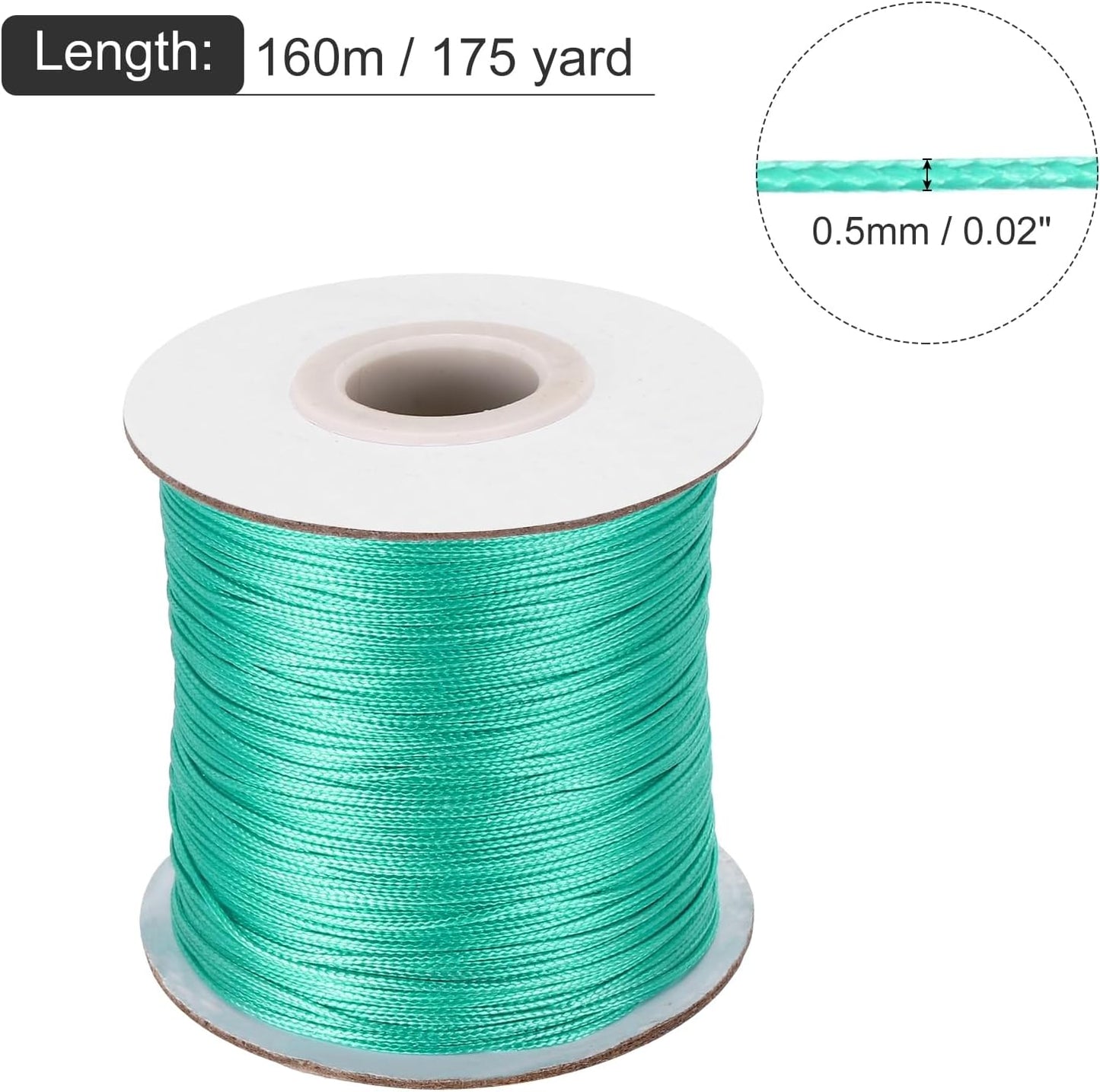 MECCANIXITY Waxed Cord 0.5mm Waxed Polyester Cord 175 Yard Wax String for Bracelet Making, Necklaces, Beading, Jewelry Making and DIY Crafts(Cyan)