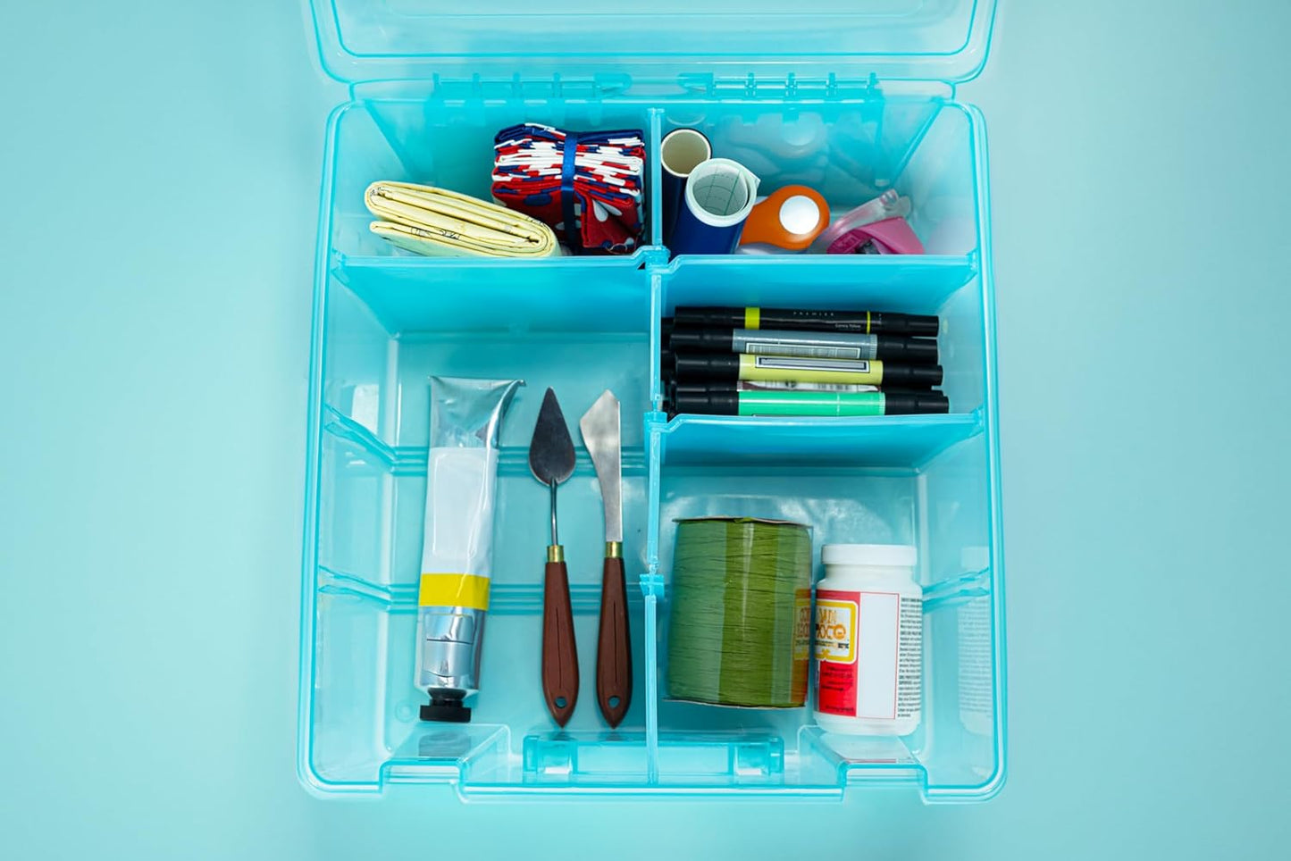 ArtBin 6990AA Super Satchel Double Deep Compartment Box - Art Storage with 8 Removable Compartments, Smart Closure for Craft Supplies (Aqua Mist- Pack of 1)