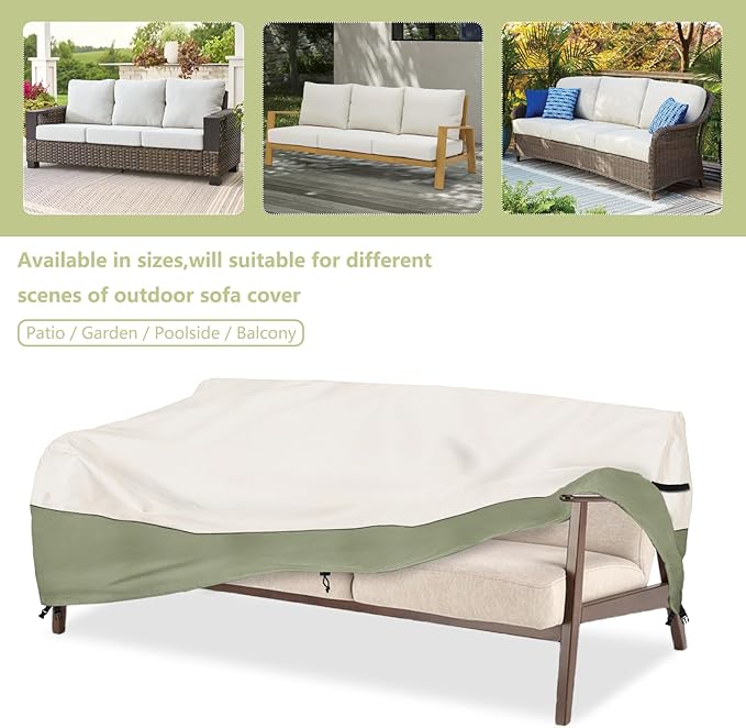 3-Seater Patio Sofa Cover,85 W x 38 D x 35 H Inches Outdoor Couch Cover,600D Heavy Duty Waterproof Outdoor Sofa Covers,Patio Furniture Covers,Beige