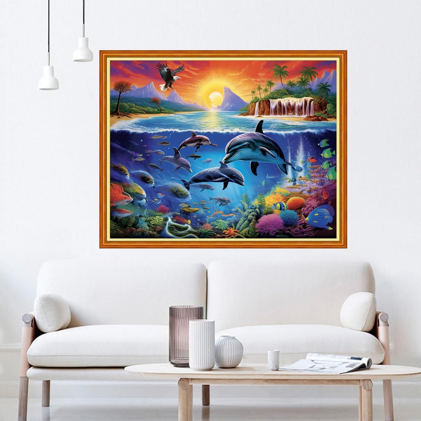 Dooxvey Cross Stitch Kits for Adults Beginners - Full Range of Stamped Kits - 11CT Cross Stitch Patterns - Dolphin Underwater World - 16x20 inch