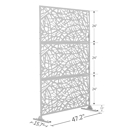 Casaphoria Metal Privacy Screen Outdoor, 72" H x 47" W Freestanding Decorative Privacy Screen for Patio Deck Balcony Garden with Stable Base, White-Net